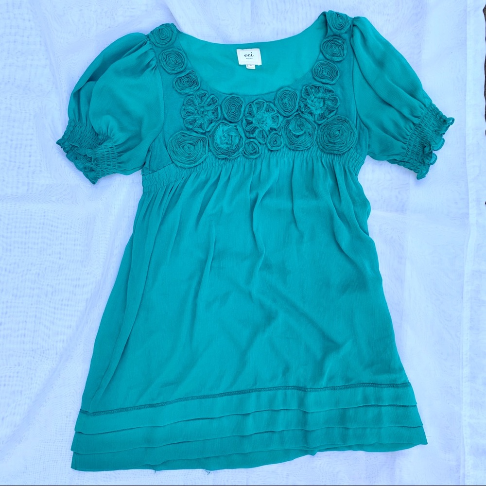 Eci - teal babydoll blouse